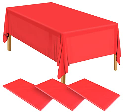 ELECLAND 3-teilige rote Kunststoff-Tischdecken 137 cm x 274 cm Kunststoff-rote Tischdecke, rechteckig, rote Tischdecke für Babyparty, Hochzeit, Geburtstag, Weihnachtsfeier-Dekorationen