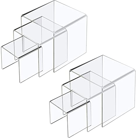 Boxalls 2 Set Acryl Display Risers, Klare Produktstände für Sammlungen, Schmuck Display Riser Regal Showcase für Cupcake Candy Dessert Tischdekorationen
