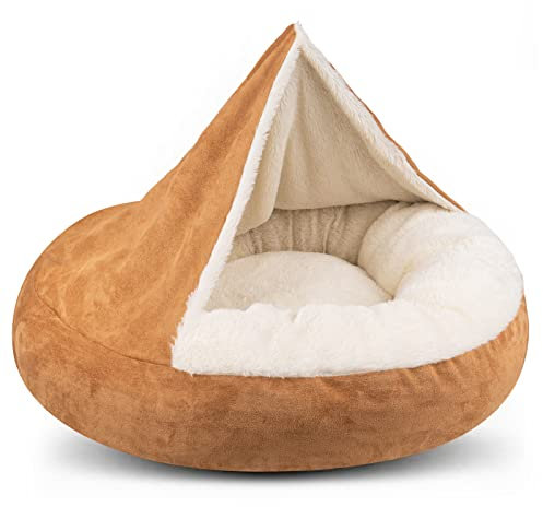 MICOOYO Beruhigendes Hundebett -Gemütliches Donut Hundedeckenbett für Hund, klemmendes Haustier Höhlenbett für Katzen Welpen (L, Khaki)