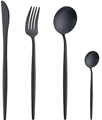 Buyer Star 16-teiliges Besteck-Set, portugiesisch, klassisches Edelstahl-Besteckset mit Messer, Löffelgabel, Service für 4, Familienküche, Geschirr, Restaurant-Geschirr (schwarz)