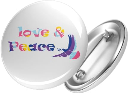 Huuraa Button Love & Peace Taube Ansteckbutton 59mm mit Friedensmotiv Geschenk Idee für Freunde und Familie
