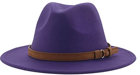 QBQZXAOSOWH Fedora Trilby Fedora-Hüte Für Damen Herren Breite Krempe Solide Damenhüte Bandgürtel Klassische Formelle Kleidung Khaki Schwarze Hüte 59-61 cm (XL) Lila