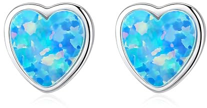 KristLand Opal Herz Ohrstecker für Damen Ohrringe aus 925er Sterling Silber Vergoldet mit Blauem Opalstein Funkelnde Zirkonia Schmuck Geschenkbox Damen Mädchen