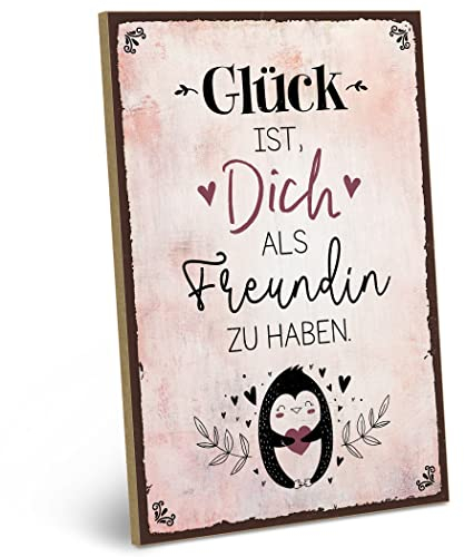 ARTFAVES® Wandbild Holzschild mit Spruch - Glück ist Dich als Freundin zu haben - Türschild Retro Vintage Deko Bild Geschenk - Freundschaft, Dankbarkeit