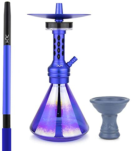 Chicha DUM Techno Smoke - Shisha avec led sous l'assiette - chicha complète avec foyer + tuyau et manche - Narguilé moderne et design (Bleu)