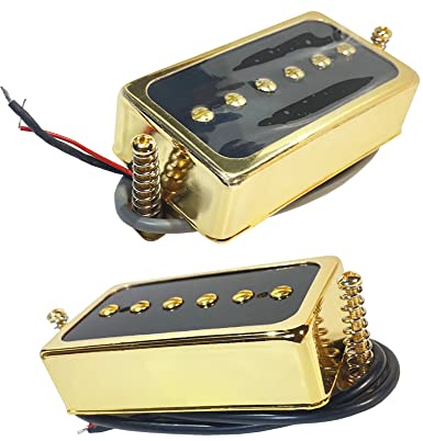 LAMSAM P90 Tone Tonabnehmer Set, Humbucker-Größe Single Coil Neck Pickup und Bridge Pick Up Geladene Gummi-Magnete, als Ersatzteile für Standard-Humbucker-Größe Pickup auf E-Gitarre, Schwarz Gold