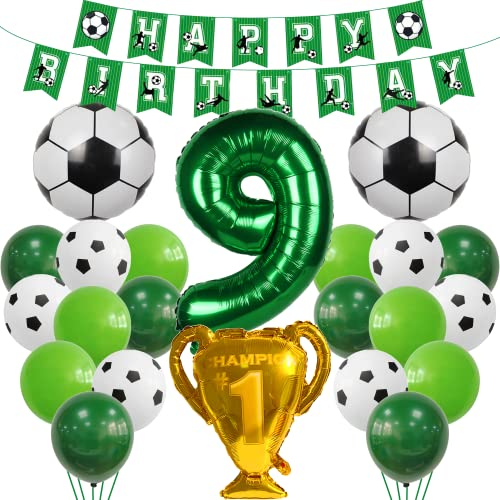 Cnrose Fußball Luftballon 9. Geburtstag Grün - 9 Jahre Junge Geburtstagsdeko - Kindergeburtstag Helium Ballon - Deko für 9. Geburtstag