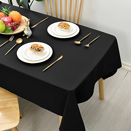 Hiasan Glatt Tischdecke Fleckenabweisend Tischtuch mit Lotuseffekt Leicht Wasserabweisend Tischwäsche, Schwarz, 140x280cm