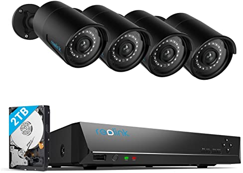 Reolink 5MP Überwachungskamera Aussen Set, Videoüberwachung mit 8CH 2TB HDD NVR und 4X 5MP PoE IP Kamera, mit Personen-/Fahrzeugerkennung für 24/7 Überwachung, IR Nachtsicht, RLK8-410B4-5MP Schwarz