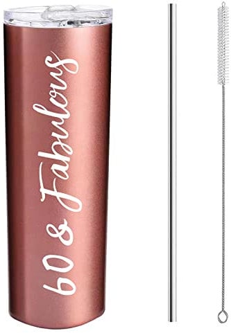 SZHUIHER 60th & Fabulous Stainless Steel Tumbler Cup Rose Gold 20 Oz, 60 Birthday Party Decorations Supplies Present, 60 Birthday Gifts Idea for Girl, Gifts for 60 Years Old Girl