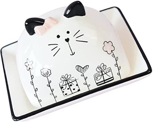 Luxshiny Boîte à Beurre Céramique avec Couvercle Récipient à Beurre pour Réfrigérateur pour Stocker Et Desserts Design Amusant Forme De Chat