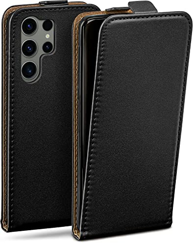 moex Flip Case für Samsung Galaxy S23 Ultra Hülle klappbar mit 360 Grad Schutz, Handyhülle mit Displayschutz, PU Leder Handytasche Lederhülle, Flip Case Cover Klapphülle, Schwarz