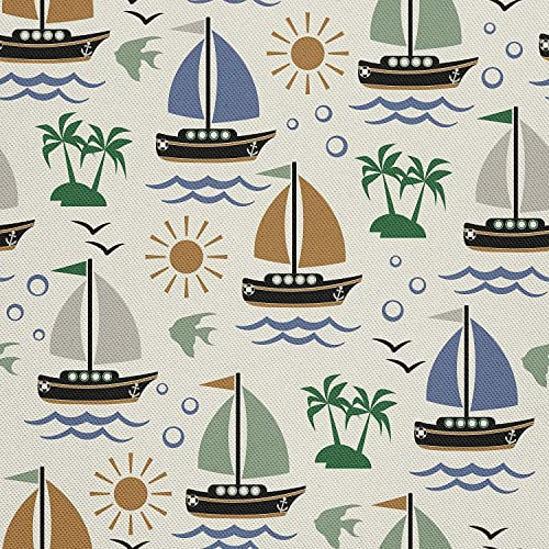 HEKO PANELS Stoff Oxford Wasserdichte Meterware Canvas-Stoff Polyester Stoff Zum Nähen Nähstoffe Dekostoffe Wasserabweisend Blickdicht Palmen Segelboote Sonne 3 Meter 155 x 300 cm