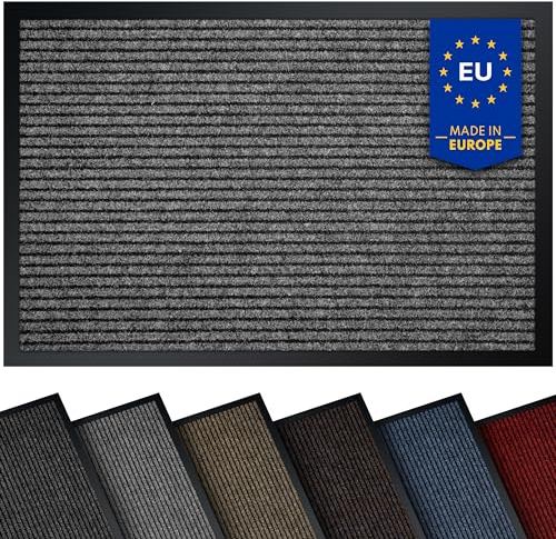 comflor Hochwertige Fußmatte Grau 40x60 groß für Innen & Außen - Schmutzfangmatte rutschfest, waschbar & wetterfest - Fussmatte für Eingangsbereich & Aussenbereich - Läufer Flur dünn