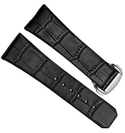 dayeer 17mm 23mm Echtes Leder Uhrenarmband Für Omega Constellation Double Eagle Serie Männer Frauen Armbänder Armband (Color : Preto, Size : 23mm Silver Clasp)