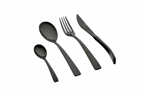 Björn, Oglu, Ménagère 24 Pièces pour 6 Personnes, Couverts de Table en Acier Inoxydable. 6 Fourchettes, 6 Couteaux, 6 Grandes Cuillères, 6 Petites Cuillères, Noir Brillant, Compatible Lave-vaisselle
