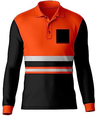trending babz Mens High Visibility Reflective Tape Hi Vis Safety Workwear Polo Shirt Long Sleeve Tee Contrast Tshirt Top Orange Black