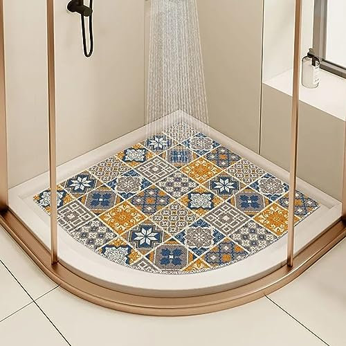 EUPXRHY Tapis AntidéRapant pour Douche, Tapis de Douche Angle, Tapis de Bain Angle avec Trou de Drainage, Tapis pour Douche ou Baignoire,B,90x90cm