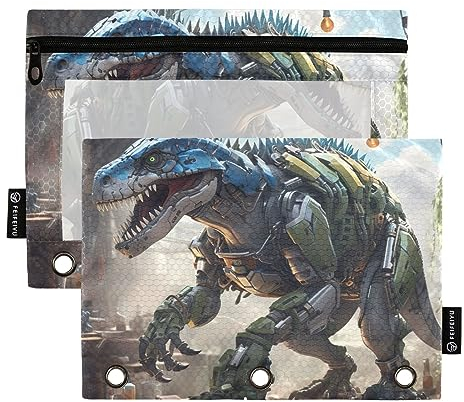 GAIREG Mechanisches Dino Federmäppchen für Binder, 2 Stück, 3 Ringe