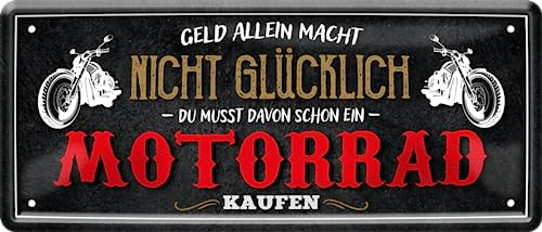 schilderkreis24 Blechschilder Kollektion 28x12cm – Lustige & motivierende Motorradsprüche: Dekoration & Geschenkideen für Biker (Geld allein..Motorrad)