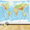Wandteppich mit Weltkarte für Kinder, Studenten, Weltkarte mit Ländern und Großstädten, pädagogischer Wandteppich, Asien, Europa, Südstadt, Topografie, Amerika, Afrika, Japan, Wandteppich, 101,6 x