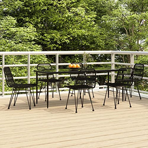 BaraSh 7-TLG. Garten-Essgruppe Sitzgruppe Outdoor Essgruppe Mit StüHlen TerrassenmöBel Set Garten MöBel DraußEn Schwarz Rattan 3157885