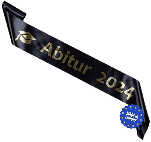 KEPI - Schärpe für Schulabschluss mit Aufschrift (Abitur), Jubiläumsjahr 2025, Gelegentliche Schärpe aus Satin, Universalgröße 170/10 cm, Party Deko - Schwarz mit Goldener Aufdruck