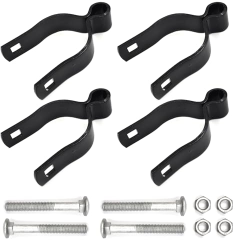 (4 Stück) 3,5 cm gepresster Stahl-Kettenglied-Zaun-Pfostenscharnier, Maschendrahtzaun, weibliches Scharnier, mit Mutter/Bolzen – Schwarz