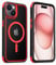 MobNano Hybrid Clear Magnetic iPhone 15 Case, [Wireless Charging + MagSafe Support] Silicone Shockproof Bumper hard Transparent Outdoor Football Phone 15 Cover - Black/Red