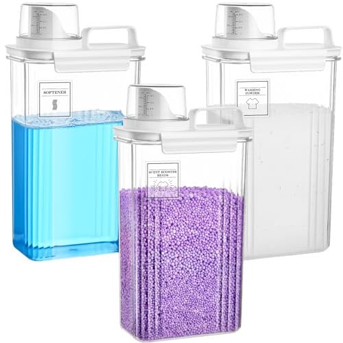 Lot de 3 distributeurs de détergent à lessive pour buanderie, distributeur d'adoucissant de tissu, récipient de détergent à lessive liquide, organisateur de détergent à lessive pour l'organisation de