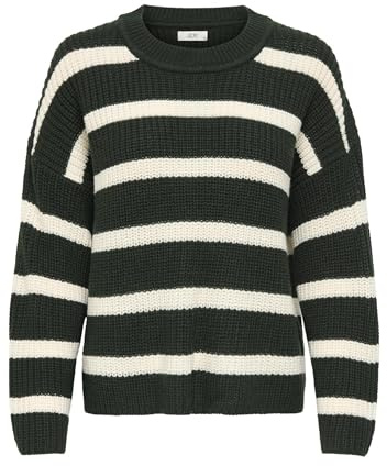 JdY Loose Fit Strick Pullover Gestreift Rundhals Langarm Sweater Knitted Jumper Basic Casual JDYJUSTY, Farben:Schwarz-2, Größe:XS