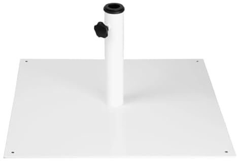 Bolero Flat Metal Parasol Base 18 kg, White, For Parasols with Poles 38/48 mm Diameters, Metal Patio Umbrella Base, Includes Tightening Adaptor, FU510