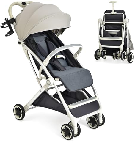 GOPLUS Kinderwagen klappbar, Kinderbuggy mit verstellbarer Rückenlehne und Verdeck & Aufbewahrungskorb & Becherhalter & 5-Punkt-Sicherheitsgurt, Reisebuggy für Babys 0-36 Monate (Grau)