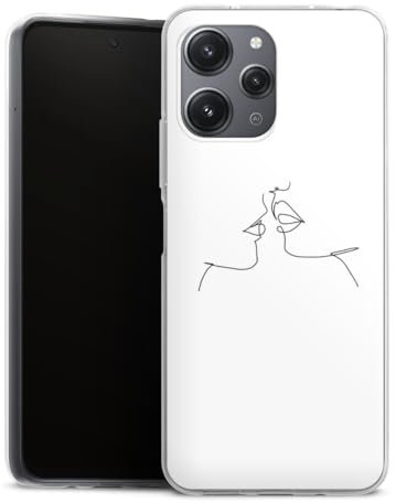 Silikon Hülle kompatibel mit Xiaomi Redmi 12 Case transparent Handyhülle Kussmund Line Art Liebe