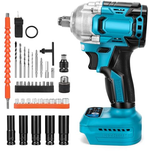 JUDANNA 600Nm Akku Schlagschrauber passend für Makita 18V Lithium-Akku, Bürstenloser Drehschlagschrauber 1/2 Zoll 18V Schlagschrauber für Autoreifen, 6 Stecknüsse (Ohne Akku)