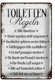 Schild Blech 20x30cm - Made in Germany - Spruch Toiletten Regel bitte hinsetzen Metall Deko Blechschild