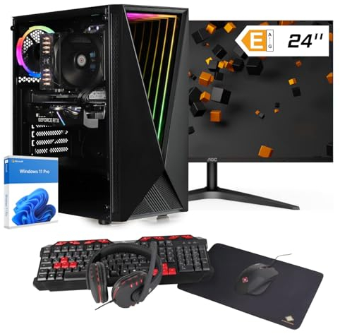 dcl24 Gaming PC Set komplett Intel i5 12400, RTX3050 6GB - 500GB SSD, 16GB DDR4, Gamer PC mit 6x4.4 GHz, WLAN, 24 Monitor, Maus, Tastatur, Headset, Windows 11 Pro [19646]
