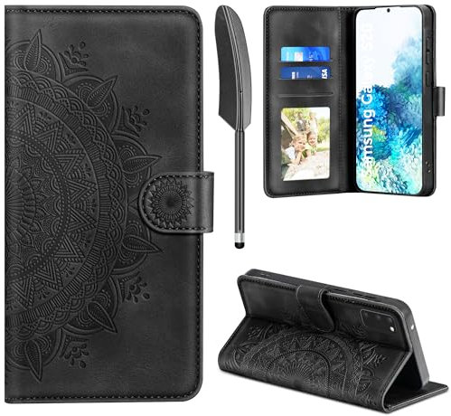 EASDNB Lederhülle für Samsung Galaxy S20 Hülle, Handyhülle für Galaxy S20 Flip Wallet PU Leder Case [Kartenfach] [Magnet] [Ständer] Prägung Klapphülle Schutzhülle für Samsung Galaxy S20, Schwarz
