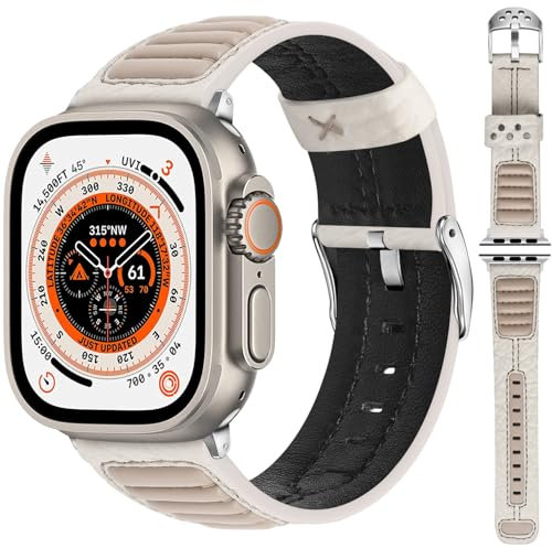 Fullmosa Kompatibel mit Apple Watch Armband 46mm 45mm 49mm 44mm 42mm 38mm 40mm 38mm,Herren Leder Ersatzarmbänder für iWatch Series Ultra 2 Ultra Series 10 9 8 7 6 SE 5 4 3 2 1