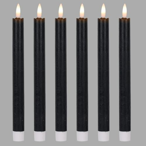 Wondise Halloween Flameless Taper Candles with Timer, Battery Operated Real Wax Black LED Candles 3D Wick Flickering Flame for Halloween Home Decoration, Set of 6（D0.78 x H9.5 Inch