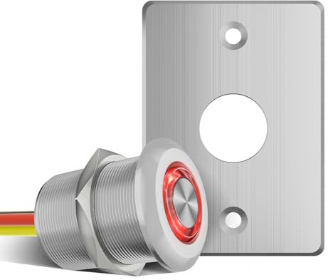 acegoo 12V Dimmer Wohnmobil Licht Dimmerschalter, mit rotem Ringlicht Druckknopf für Camper, Wohnwagen, Boot, LKW, Auto, Beleuchtung und LED-Streifen, 6A Vollaluminium (Silber)