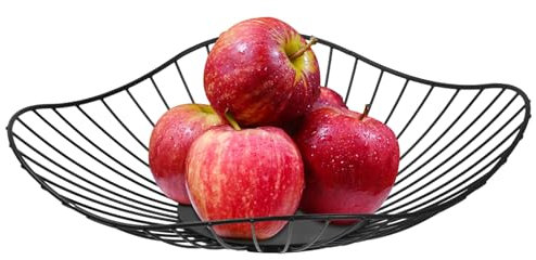 Dokeno Cesta de Frutas, Frutero Negro Metal Frutero 30x30x6.5cm Grande de Hierro Cocina Modernos Cesta de Frutas Gran Capacidad Frutero, para Frutas, Verduras y Aperitivos
