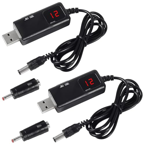 Dealikee USB Boost Converter Kabel DC 5V zu 9V 12V, 5.5 x 2.1 mm 3.5 x 1.35 mm 1A Step-up Kabel, Spannungsadapter Mit LED-Anzeige