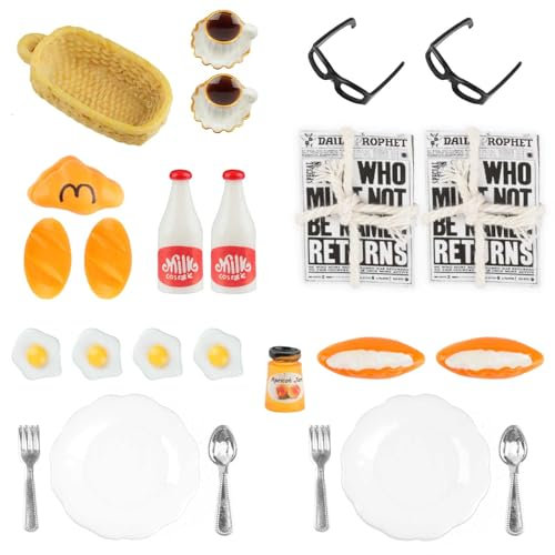 Tikplus Miniatur Wichtel Zubehör, 1/12 Puppenhaus Zubehör, Mini-Brot Mehlsack Schneebesen Eier Nudelholz Ölflasche, Küche Möbel Wichtel Zubehör Weihnachten Wichtelhaus Zubehör (Frühstücksset)