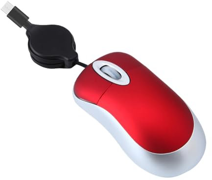 Tipo-c Mouse con cavo retrattile piccolo mouse ottico da viaggio 1000 DPI mouse ottico da viaggio PC desktop notebook (rosso)