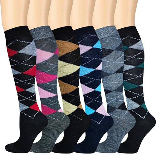 EEWEN 6 Paar Laufsocken Kniestrümpfe für Damen Stützstrümpfe Kompressionsstrümpfe Reisestrümpfe Radsport Karomuster (DE/NL/SE/PL, Numerisch, 39, 42, Regular, Regular, 6 Paar Modell 3)