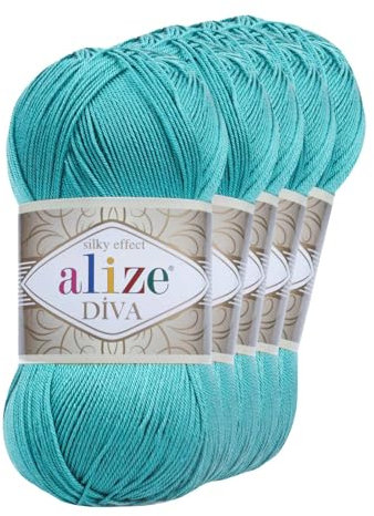 500g Strickgarn ALIZE DIVA - Häkelgarn Wolle Sommer Stricken Häkeln, Farbe:376 cyan blau-grün