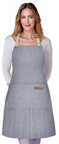 Thougthings Schürze Küchenschürze Kochschürze, Baumwolle mit zwei großen Taschen, Verstellbare Höhe, universell einsetzbar für Damen und Herren (Blau)