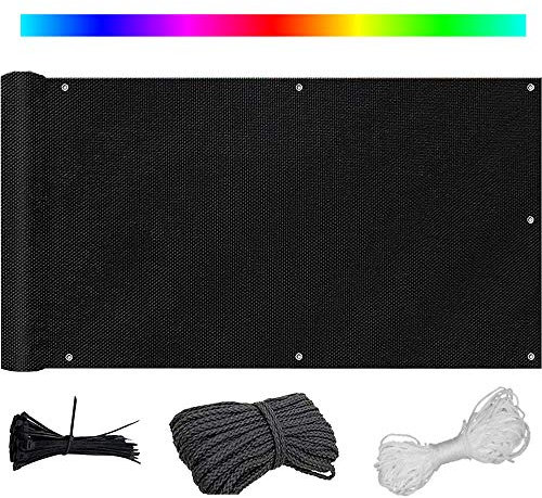 Brise-vue pour balcon - 100 x 500 cm - Protection contre le vent et les UV - Clôture pour jardin et terrasse - Design opaque pour l'intimité - Avec cordon de serrage et serre-câble - Noir