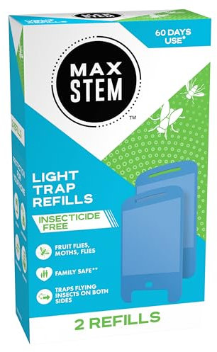 MAX STEM 2X Refills for LED Light Trap, 24/7 Protection from Flies, Gnats and Moths, Indoor Protection, Insecticide-Free, Child-, Pet-, and Plant-Friendly, Odourless, No Residue, Pack of 2 Refills